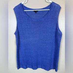 Talbots 100% Linen Knit Sleeveless Top Blue Size 2X Spring Summer Lightweight